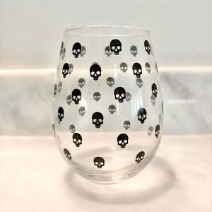 Burton+Burton Unisex Skull Print Stemless Novelty Wine Glass Clear & Black XL